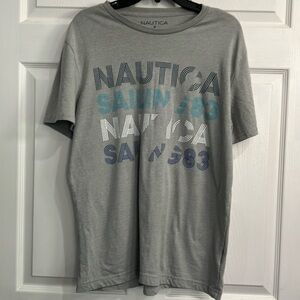 Nautica Men's Crewneck Graphic Ribbed Collar Cotton T-Shirt (Grey Heather, M)